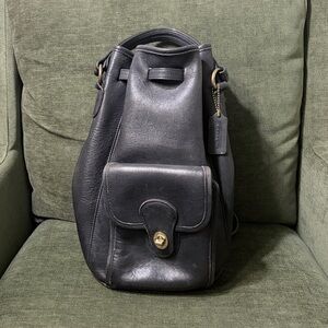 Vintage Coach 9992 Black Leather Drawstring Backpack